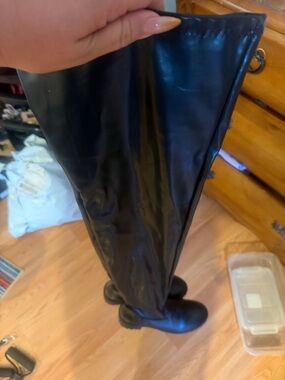 Tall Black Vinyl thigh high Boots
